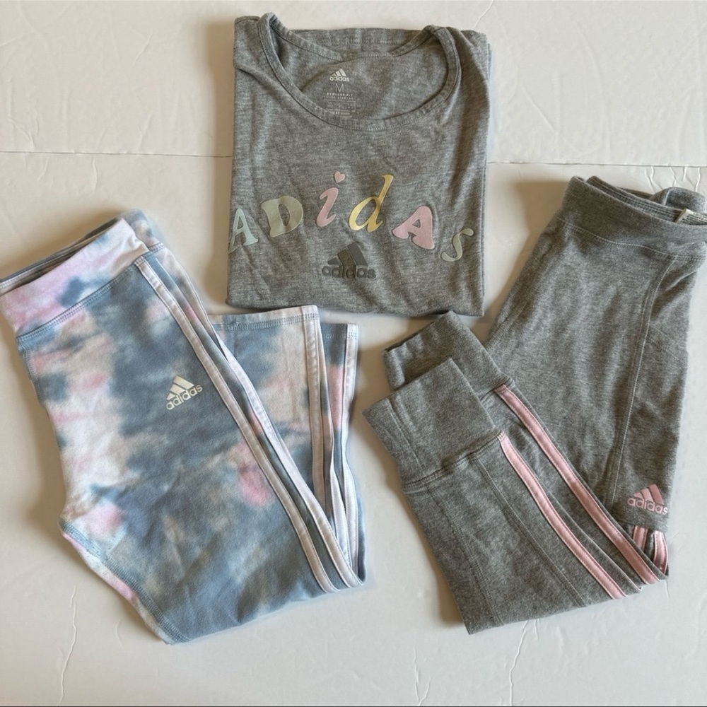 Adidas Kids Gray and Multicolor Leggings Set: 10-12 (MD)